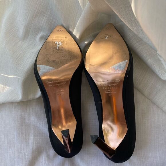 Ted Baker Black Satin Pumps Rose Gold Brooch Metallic Heel Size 8 Rare - Picture 5 of 5